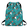 Cartoon Boston Terrier Flower Print Drawstring Backpack