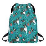 Cartoon Boston Terrier Flower Print Drawstring Backpack