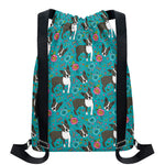 Cartoon Boston Terrier Flower Print Drawstring Backpack