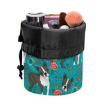 Cartoon Boston Terrier Flower Print Drawstring Makeup Bag