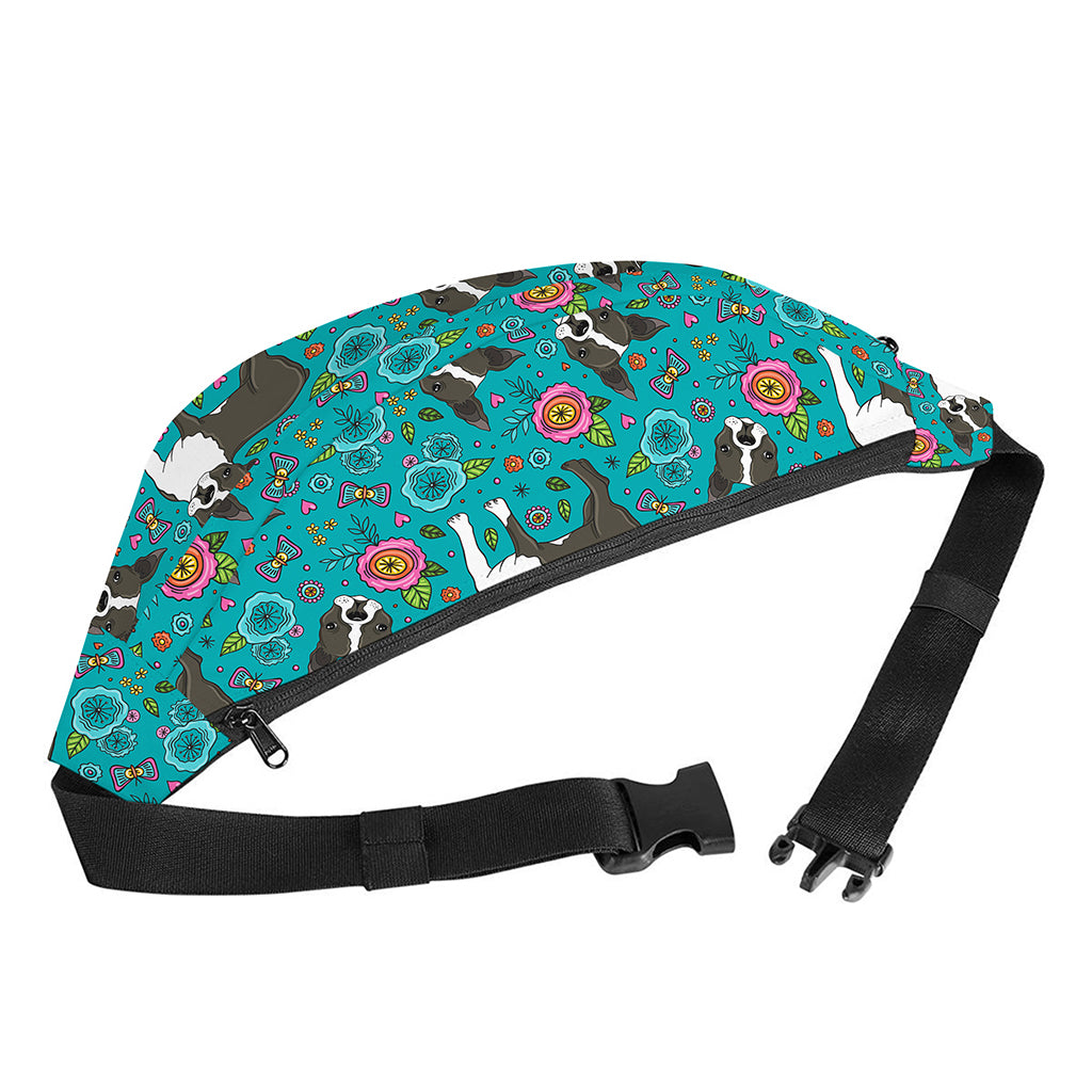 Cartoon Boston Terrier Flower Print Fanny Pack