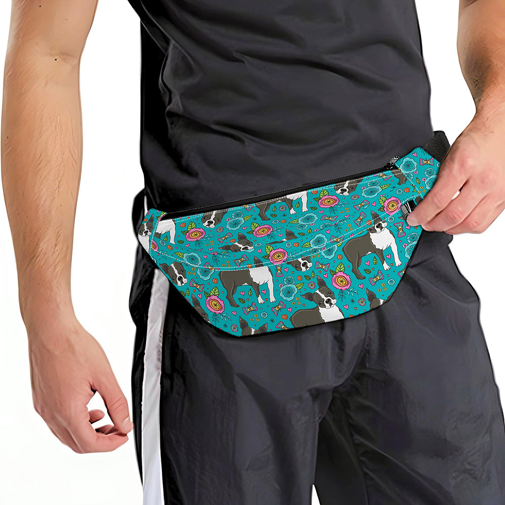 Cartoon Boston Terrier Flower Print Fanny Pack