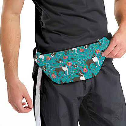 Cartoon Boston Terrier Flower Print Fanny Pack