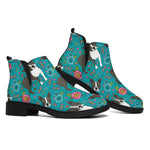 Cartoon Boston Terrier Flower Print Flat Ankle Boots