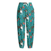 Cartoon Boston Terrier Flower Print Fleece Lined Knit Pants