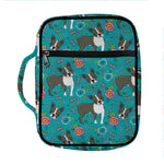 Cartoon Boston Terrier Flower Print Front Pocket Bible Bag