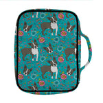 Cartoon Boston Terrier Flower Print Front Pocket Bible Bag