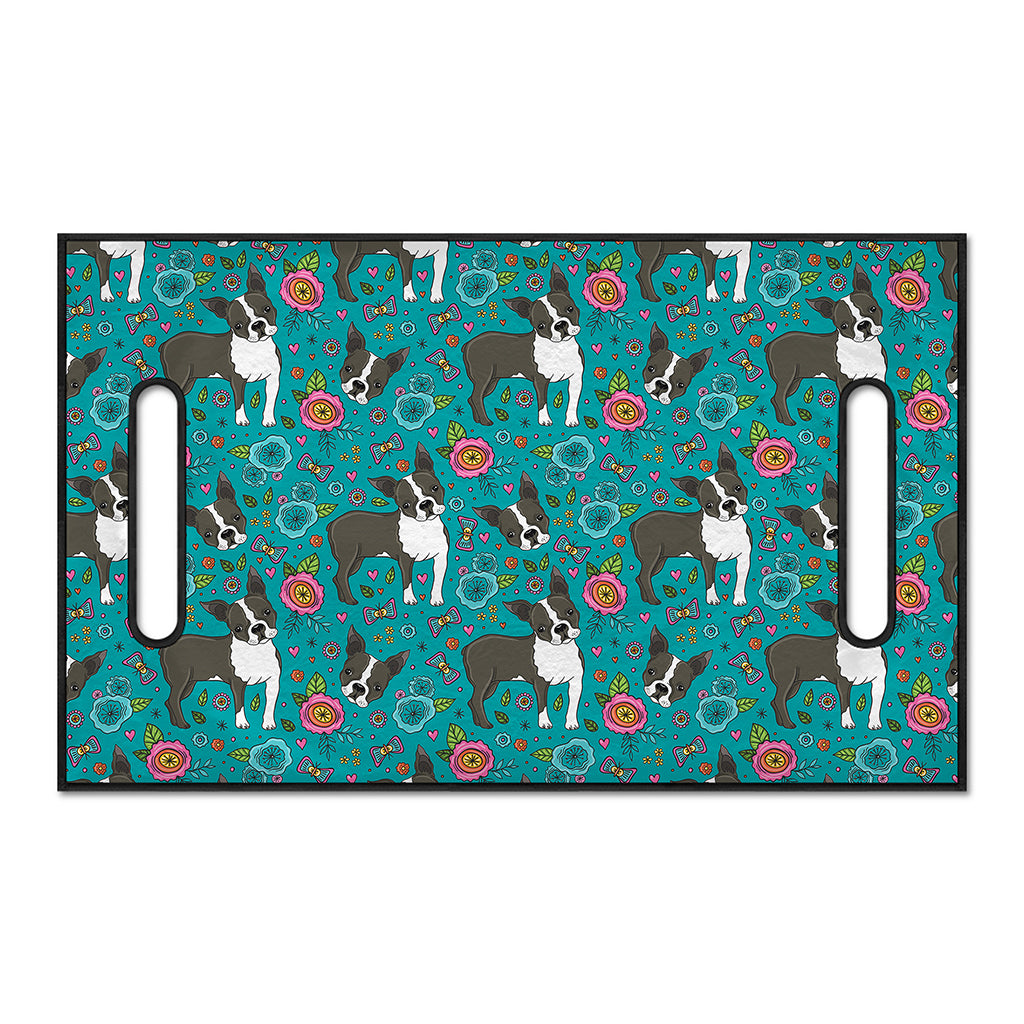 Cartoon Boston Terrier Flower Print Golf Cart Seat Cover