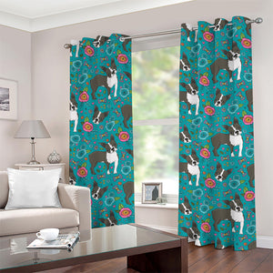 Cartoon Boston Terrier Flower Print Grommet Curtains