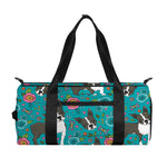Cartoon Boston Terrier Flower Print Gym Bag