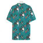 Cartoon Boston Terrier Flower Print Hawaiian Shirt