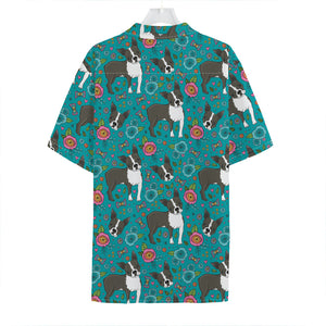 Cartoon Boston Terrier Flower Print Hawaiian Shirt