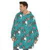 Cartoon Boston Terrier Flower Print Hoodie Blanket