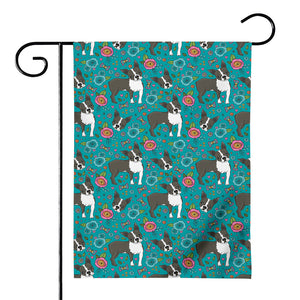 Cartoon Boston Terrier Flower Print House Flag