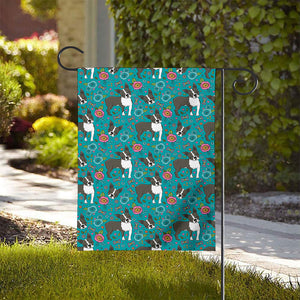 Cartoon Boston Terrier Flower Print House Flag