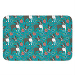 Cartoon Boston Terrier Flower Print Indoor Door Mat