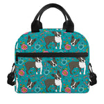 Cartoon Boston Terrier Flower Print Insulated Lunch Bag