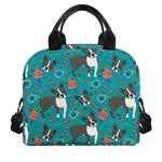 Cartoon Boston Terrier Flower Print Insulated Lunch Bag
