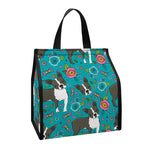 Cartoon Boston Terrier Flower Print Insulated Lunch Tote