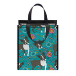 Cartoon Boston Terrier Flower Print Insulated Lunch Tote