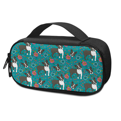 Cartoon Boston Terrier Flower Print Insulin Cooler Travel Case