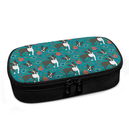 Cartoon Boston Terrier Flower Print Insulin Cooler Travel Case