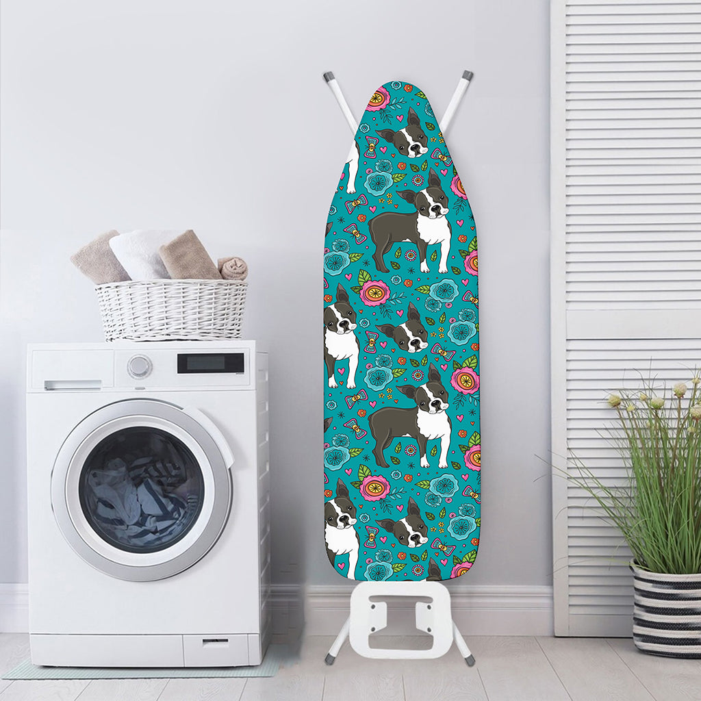 Cartoon Boston Terrier Flower Print Ironing Board Cover