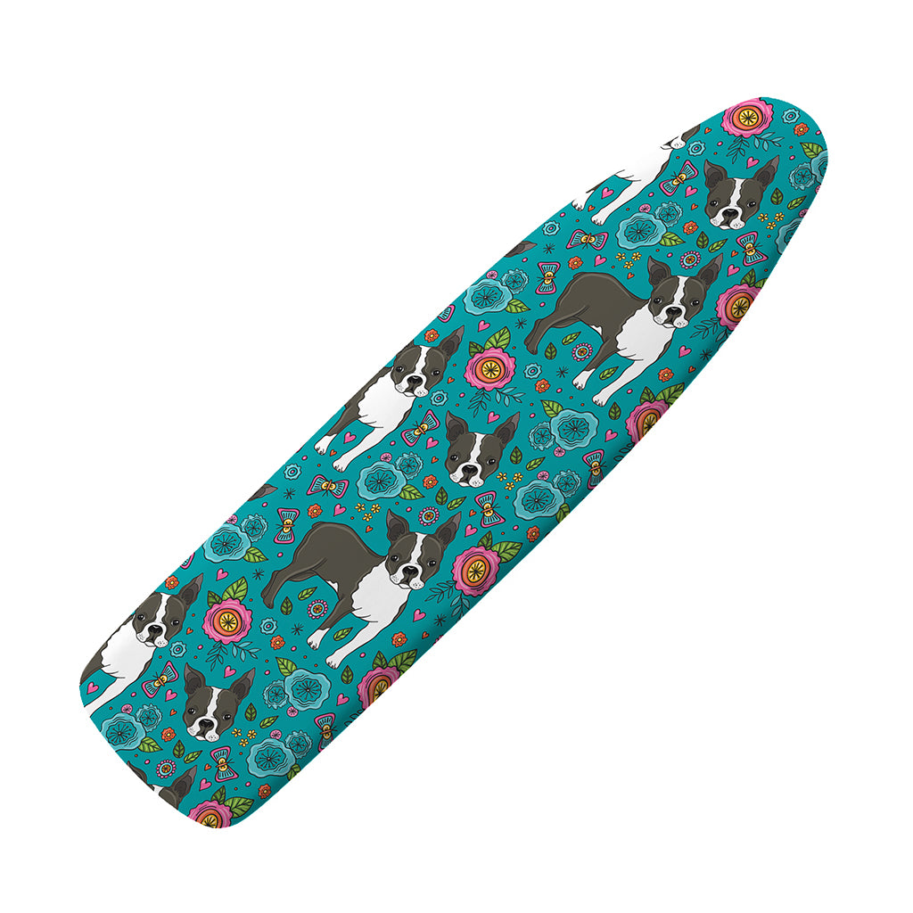 Cartoon Boston Terrier Flower Print Ironing Board Cover