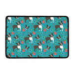 Cartoon Boston Terrier Flower Print Kitchen Mat
