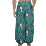 Cartoon Boston Terrier Flower Print Lantern Pants