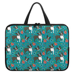 Cartoon Boston Terrier Flower Print Laptop Sleeve With Handle