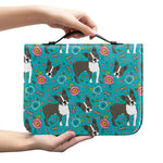 Cartoon Boston Terrier Flower Print Leather Bible Cover