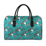 Cartoon Boston Terrier Flower Print Leather Duffle Bag