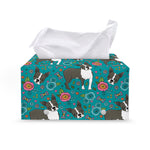Cartoon Boston Terrier Flower Print Leather Tissue Box Cover