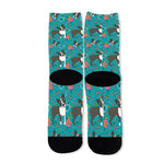 Cartoon Boston Terrier Flower Print Long Socks