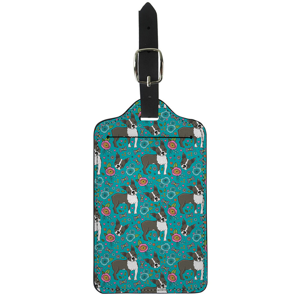 Cartoon Boston Terrier Flower Print Luggage Tag