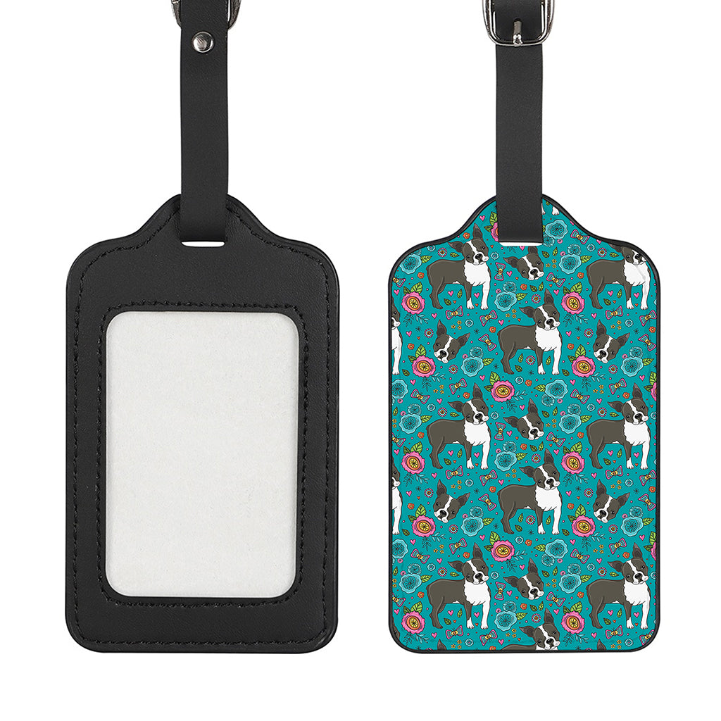 Cartoon Boston Terrier Flower Print Luggage Tag