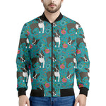 Cartoon Boston Terrier Flower Print Men's Bomber Jacket