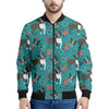 Cartoon Boston Terrier Flower Print Men's Bomber Jacket