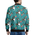 Cartoon Boston Terrier Flower Print Men's Bomber Jacket