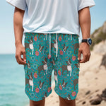 Cartoon Boston Terrier Flower Print Men's Cargo Shorts