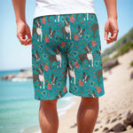 Cartoon Boston Terrier Flower Print Men's Cargo Shorts