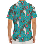 Cartoon Boston Terrier Flower Print Men's Deep V-Neck Shirt