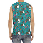 Cartoon Boston Terrier Flower Print Men's Fitness Tank Top