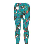 Cartoon Boston Terrier Flower Print Men's leggings