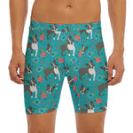 Cartoon Boston Terrier Flower Print Men's Long Boxer Briefs