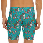 Cartoon Boston Terrier Flower Print Men's Long Boxer Briefs