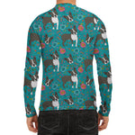 Cartoon Boston Terrier Flower Print Men's Long Sleeve Rash Guard