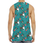 Cartoon Boston Terrier Flower Print Men's Muscle Tank Top