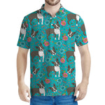 Cartoon Boston Terrier Flower Print Men's Polo Shirt